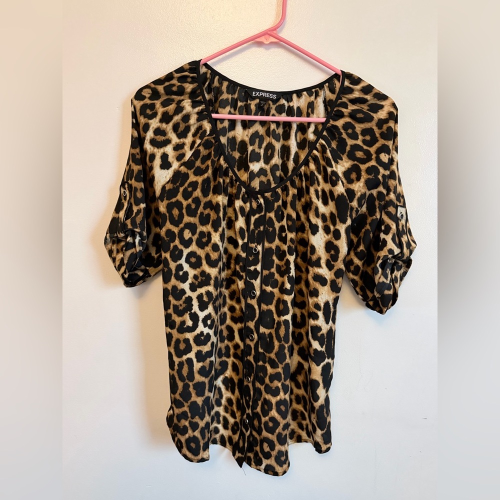 Express Women's Leopard Print Button-Front Blouse - Brown & Black